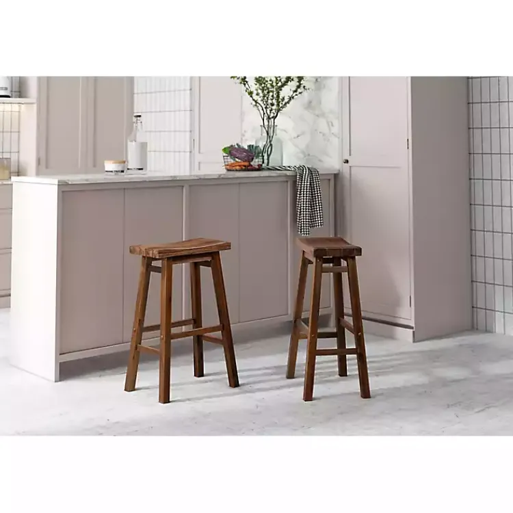 Bar Stools & Counter Height Stools-Kirklands Home Chestnut Wire Brush Saddle Bar Stools, Set of 2 Brown