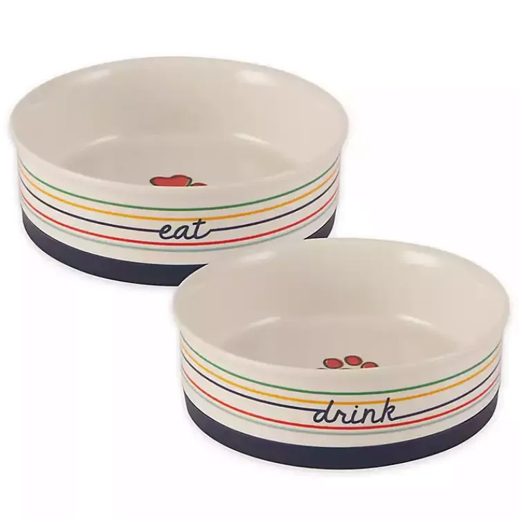 Pet Dishes & Canisters-Kirklands Home Eat & Drink Large Striped Pet Bowls, Set of 2 Multi