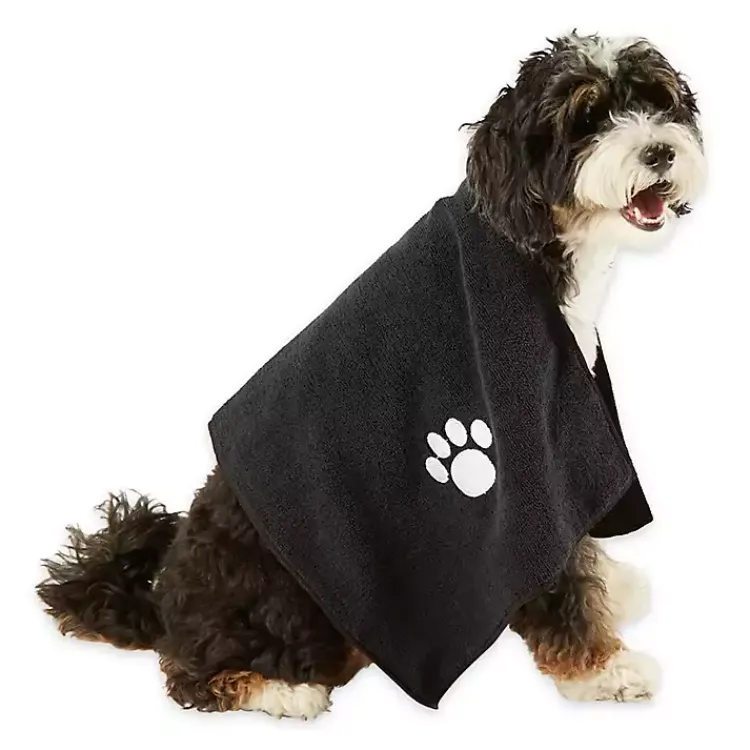 Pet Dishes & Canisters-Kirklands Home Black & White Embroidered Paw Pet Towels, Set of 3