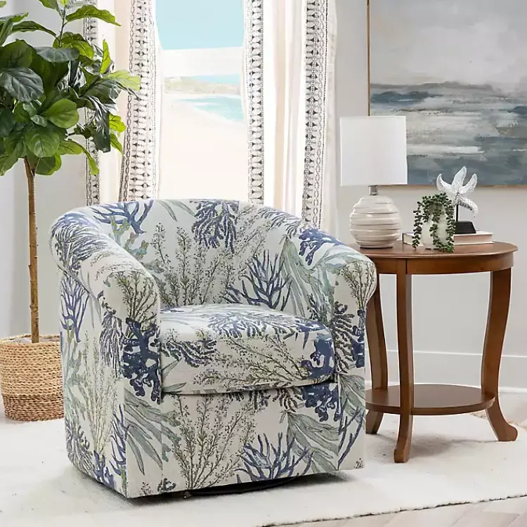 Accent Chairs-Kirklands Home Ocean Bonnie Swivel Accent Chair Blue