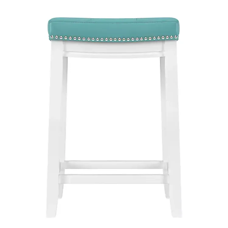 Bar Stools & Counter Height Stools-Kirklands Home Teal Faux Leather Claridge Counter Stool Blue