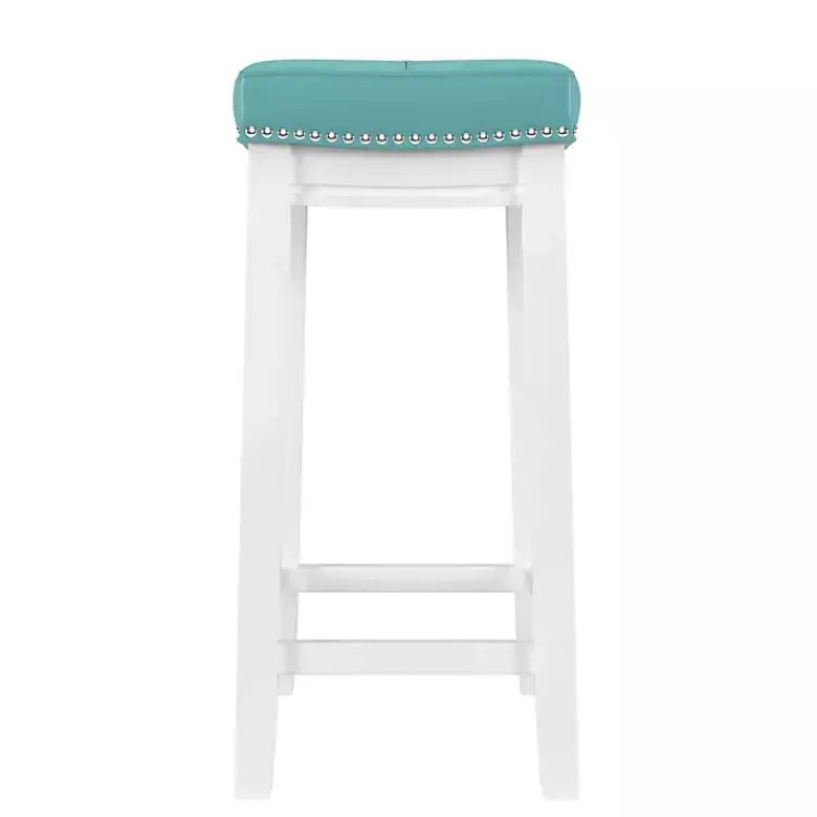 Bar Stools & Counter Height Stools-Kirklands Home Teal Faux Leather Claridge Counter Stool Blue