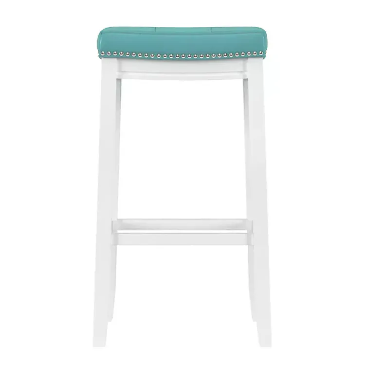 Bar Stools & Counter Height Stools-Kirklands Home Teal Faux Leather Claridge Bar Stool Blue
