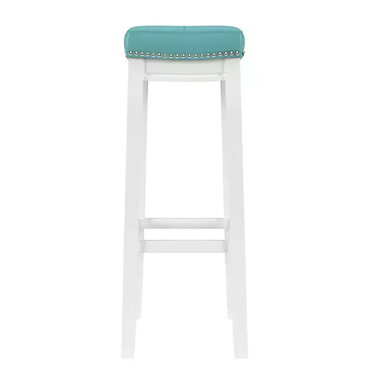 Bar Stools & Counter Height Stools-Kirklands Home Teal Faux Leather Claridge Bar Stool Blue