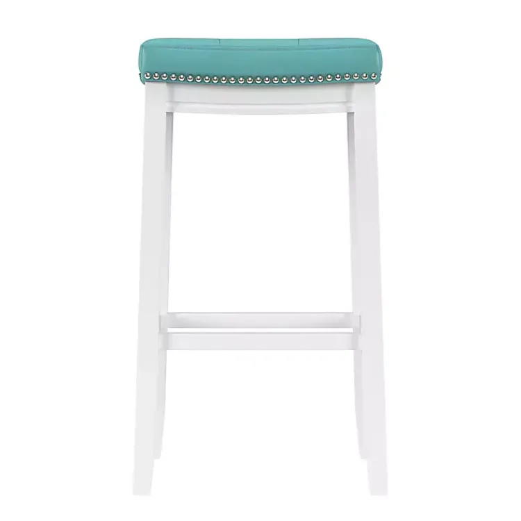 Bar Stools & Counter Height Stools-Kirklands Home Teal Faux Leather Claridge Bar Stool Blue