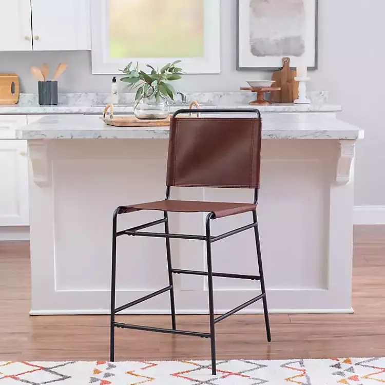 Bar Stools & Counter Height Stools-Kirklands Home Faux Leather Sling Counter Stool Brown
