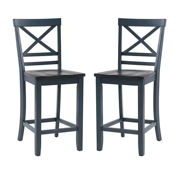 Bar Stools & Counter Height Stools-Kirklands Home Blue and Gray Wood Aliza Counter Stools, Set of 2