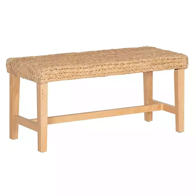 Benches & Ottomans-Kirklands Home Natural Wood and Woven Hyacinth Bench Tan