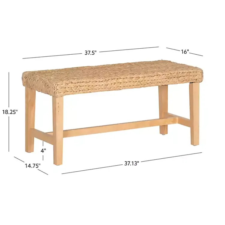 Benches & Ottomans-Kirklands Home Natural Wood and Woven Hyacinth Bench Tan