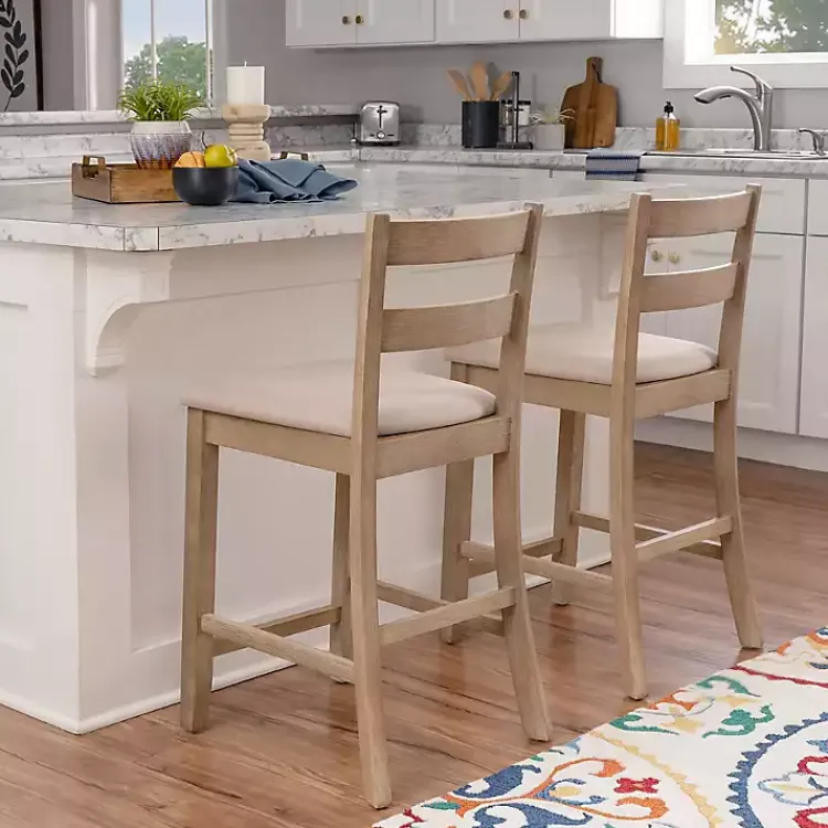 Bar Stools & Counter Height Stools-Kirklands Home Rustic Graywash Wood Upholstered Counter Stool Brown