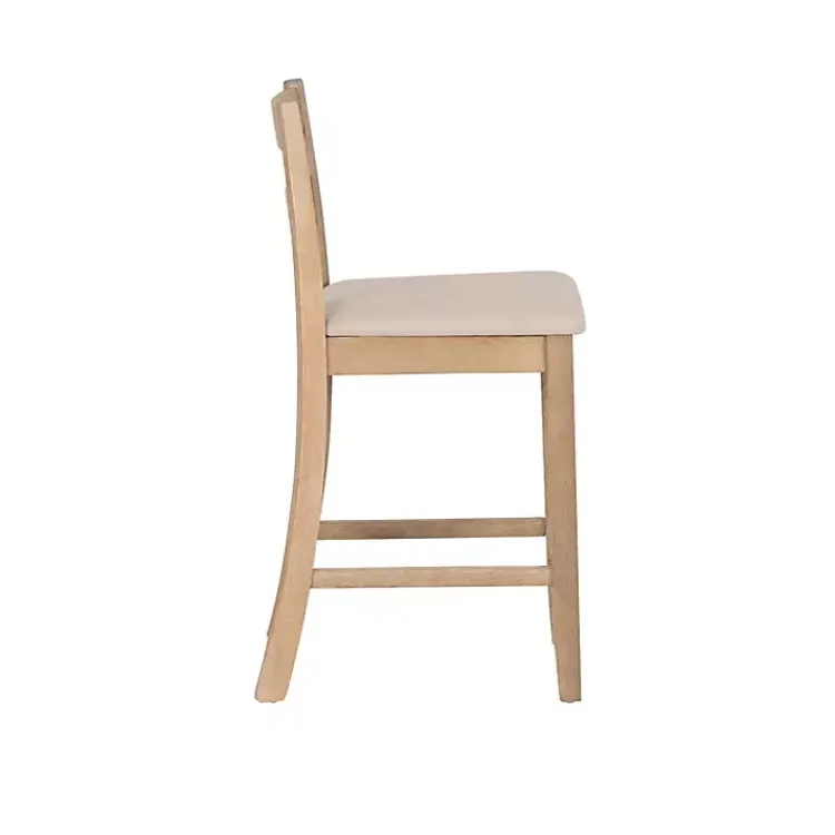 Bar Stools & Counter Height Stools-Kirklands Home Rustic Graywash Wood Upholstered Counter Stool Brown