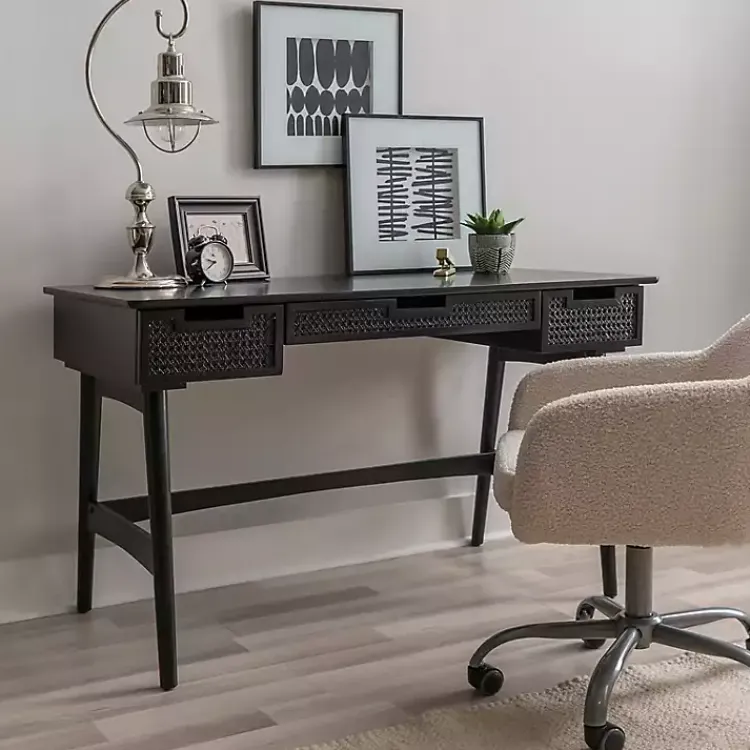 Office Furniture-Kirklands Home Rattan Ryker Desk Black