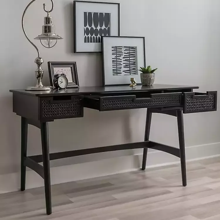 Office Furniture-Kirklands Home Rattan Ryker Desk Black