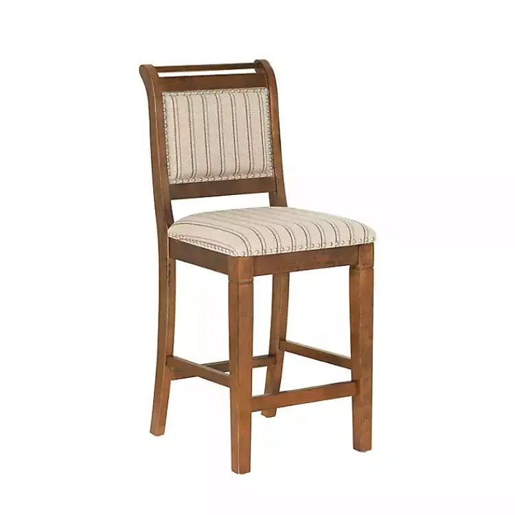 Bar Stools & Counter Height Stools-Kirklands Home Neutral Stripes Upholstered Emmy Counter Stool Tan