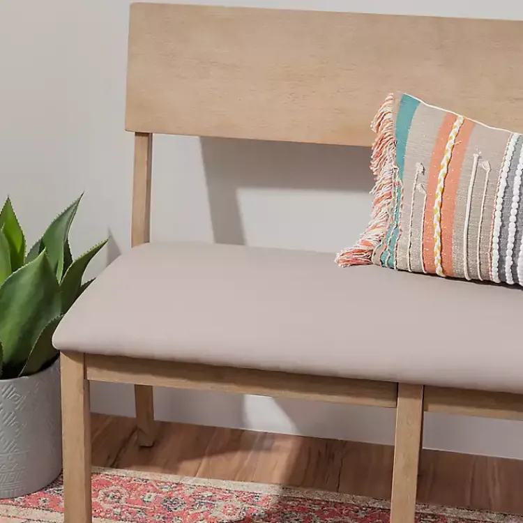 Benches & Ottomans-Kirklands Home wash Wood Upholstered Jorissen Bench Gray