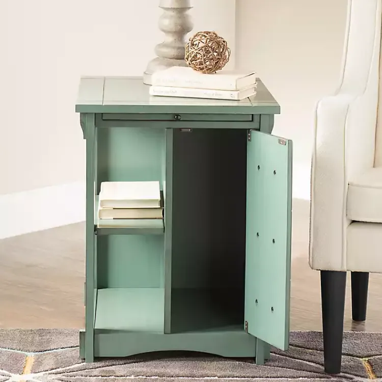 Accent & End Tables-Kirklands Home Teal Wood Parnell Storage Accent Table