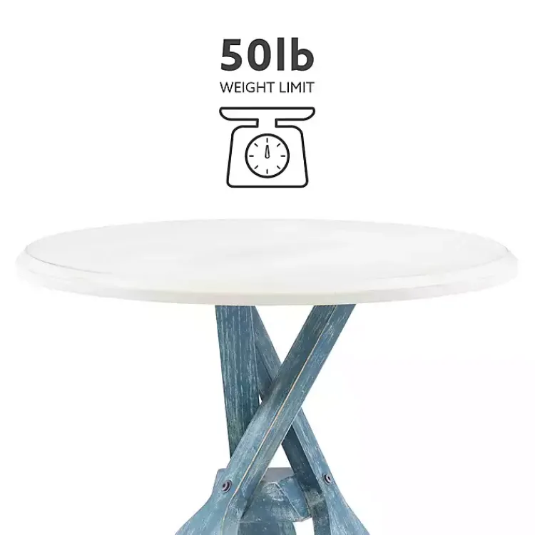 Accent & End Tables-Kirklands Home Distressed Blue Oars Coastal Accent Table White