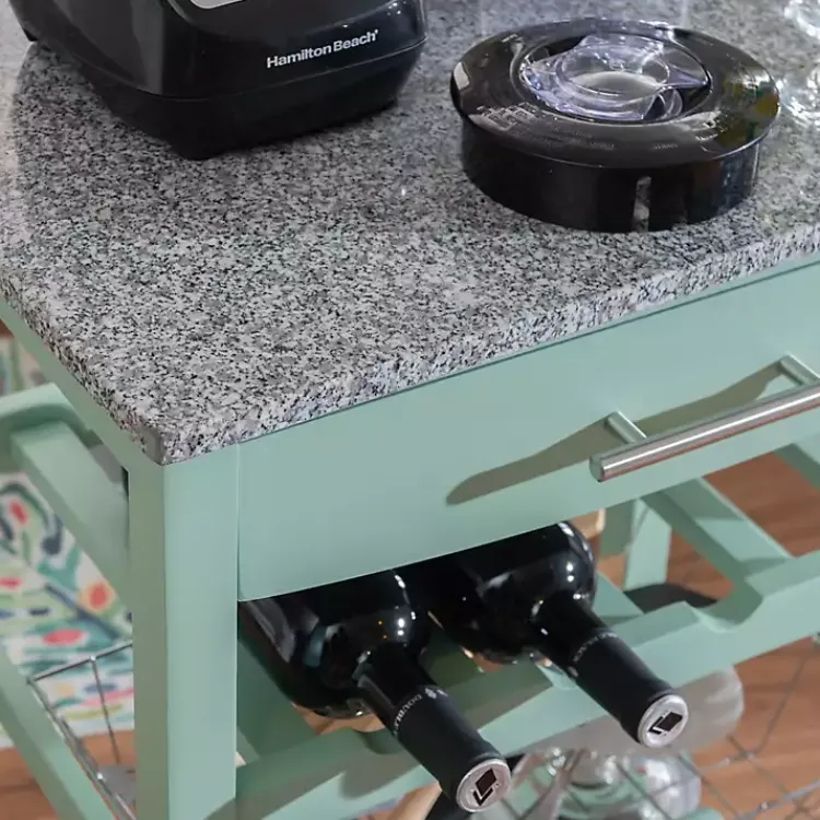 Kitchen Islands & Bar Carts-Kirklands Home Mint Rolling Kitchen Cart with Granite Top Green
