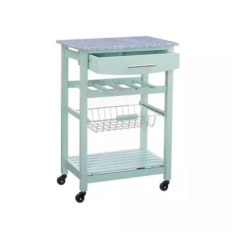 Kitchen Islands & Bar Carts-Kirklands Home Mint Rolling Kitchen Cart with Granite Top Green