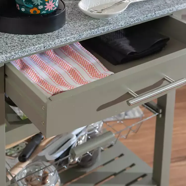 Kitchen Islands & Bar Carts-Kirklands Home Warm Rolling Kitchen Cart with Granite Top Gray
