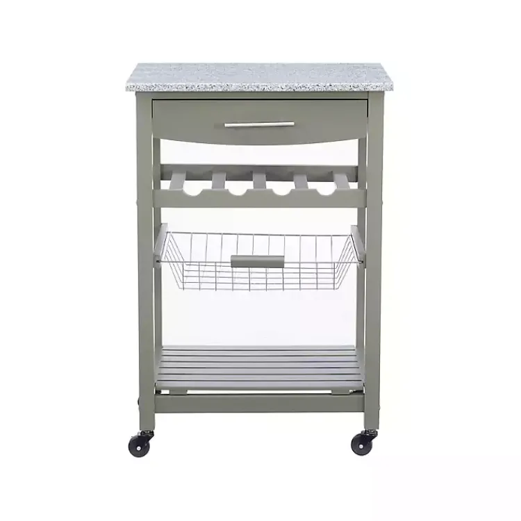 Kitchen Islands & Bar Carts-Kirklands Home Warm Rolling Kitchen Cart with Granite Top Gray