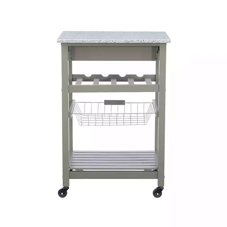 Kitchen Islands & Bar Carts-Kirklands Home Warm Rolling Kitchen Cart with Granite Top Gray