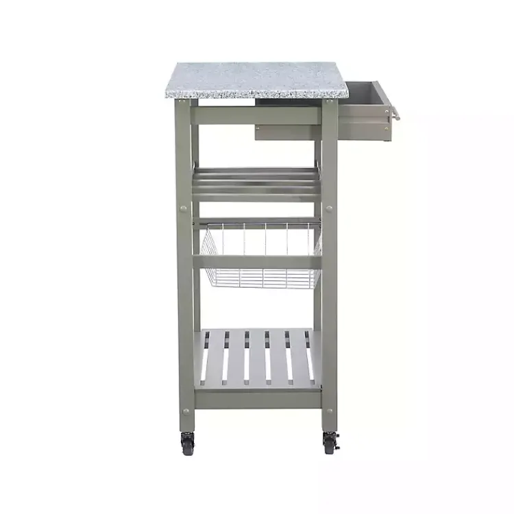 Kitchen Islands & Bar Carts-Kirklands Home Warm Rolling Kitchen Cart with Granite Top Gray