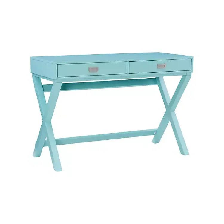 Office Furniture-Kirklands Home Turquoise Wood 2-Drawer Peggy Desk Blue