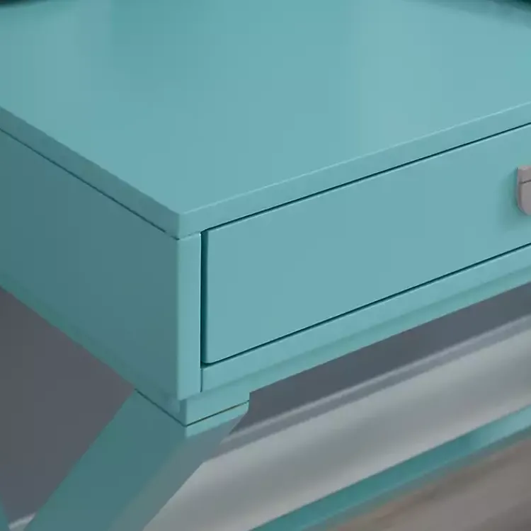 Office Furniture-Kirklands Home Turquoise Wood 2-Drawer Peggy Desk Blue