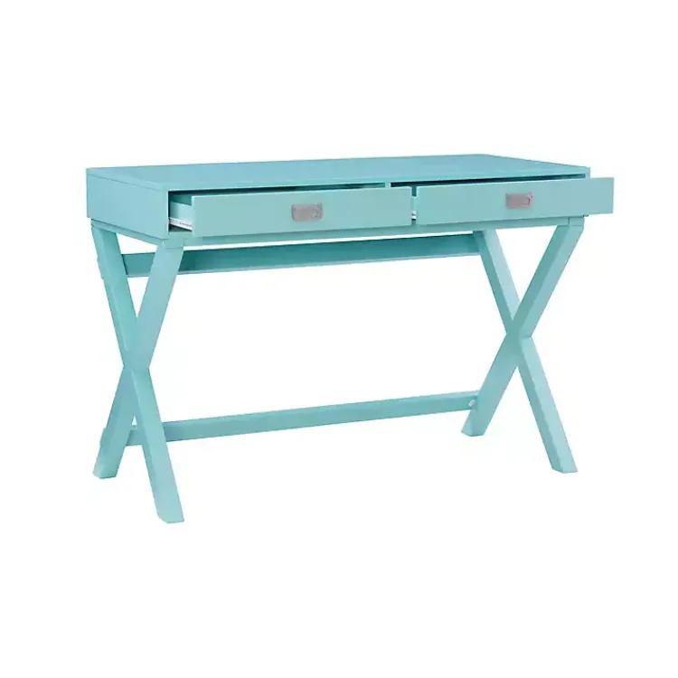 Office Furniture-Kirklands Home Turquoise Wood 2-Drawer Peggy Desk Blue