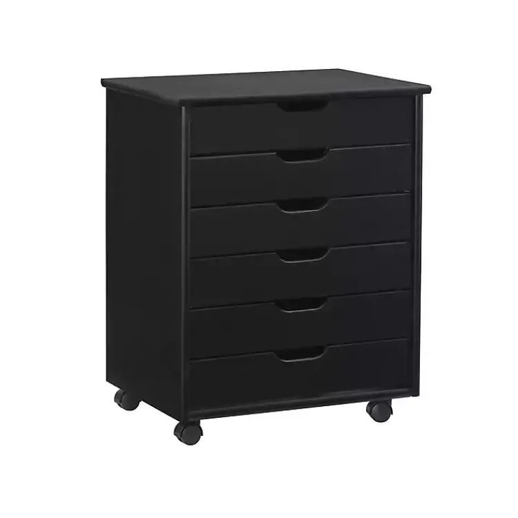 Office Furniture-Kirklands Home Wood Wide 6-Drawer Cary Storage Cart Black