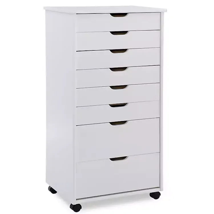 Office Furniture-Kirklands Home Wood 8-Drawer Cary Storage Cart White