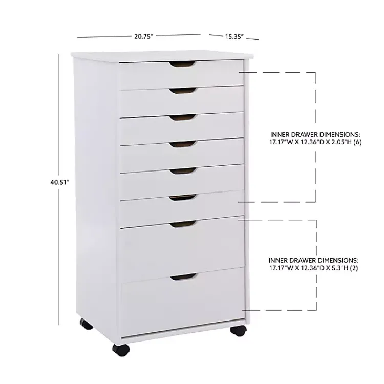 Office Furniture-Kirklands Home Wood 8-Drawer Cary Storage Cart White