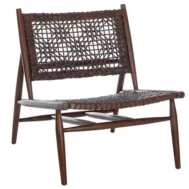 Accent Chairs-Kirklands Home Leather Woven Accent Chair Brown