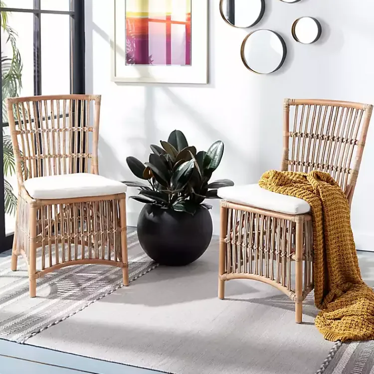 Dining Chairs-Kirklands Home Rattan Erika Dining Chairs, Set of 2 White