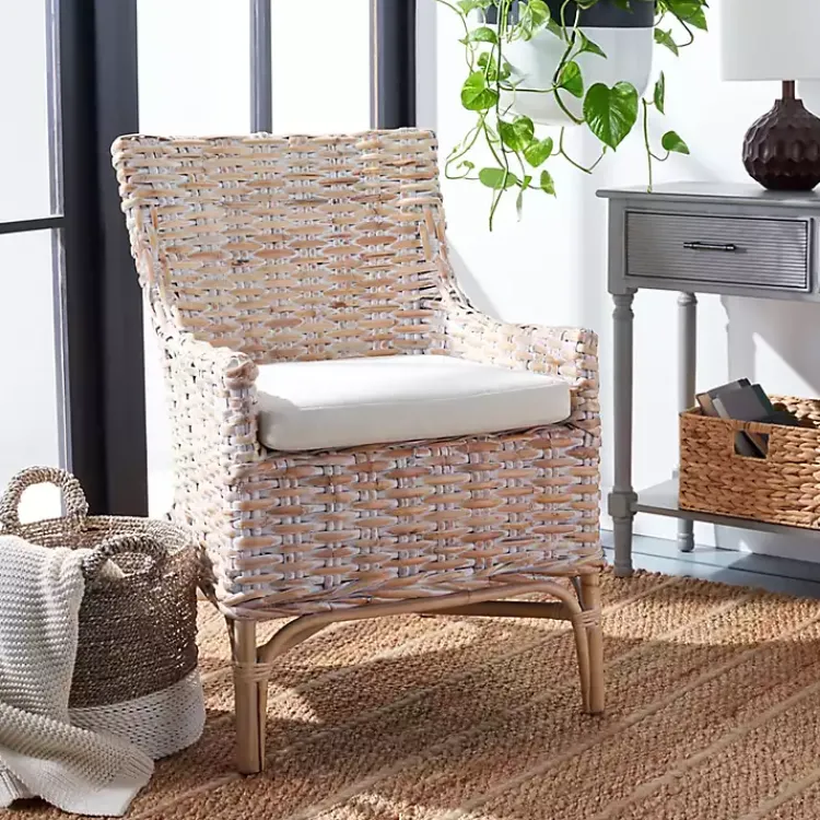 Accent Chairs-Kirklands Home washed Rattan Cristen Accent Chair White