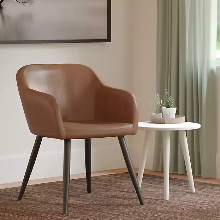 Accent Chairs-Kirklands Home Faux Leather Adalena Accent Chair Brown