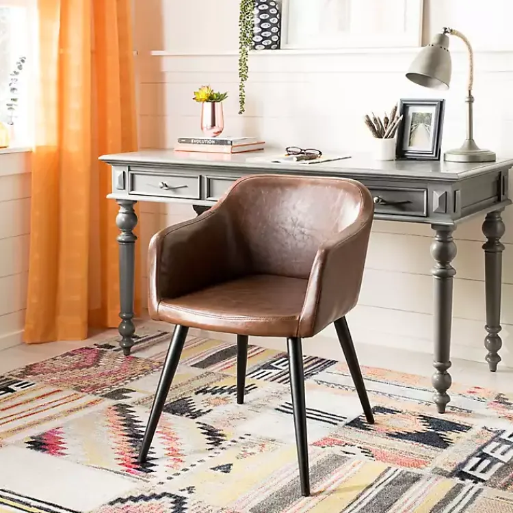 Accent Chairs-Kirklands Home Faux Leather Adalena Accent Chair Brown