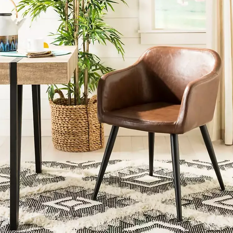 Accent Chairs-Kirklands Home Faux Leather Adalena Accent Chair Brown