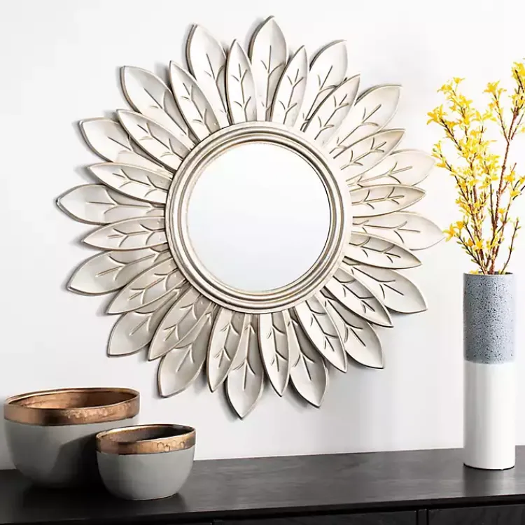 Decorative Mirrors-Kirklands Home Champagne Gold Round Flower Alba Wall Mirror