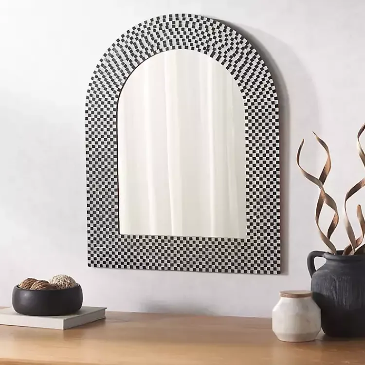 Decorative Mirrors-Kirklands Home Black and White Checkered Arch Wall Mirror