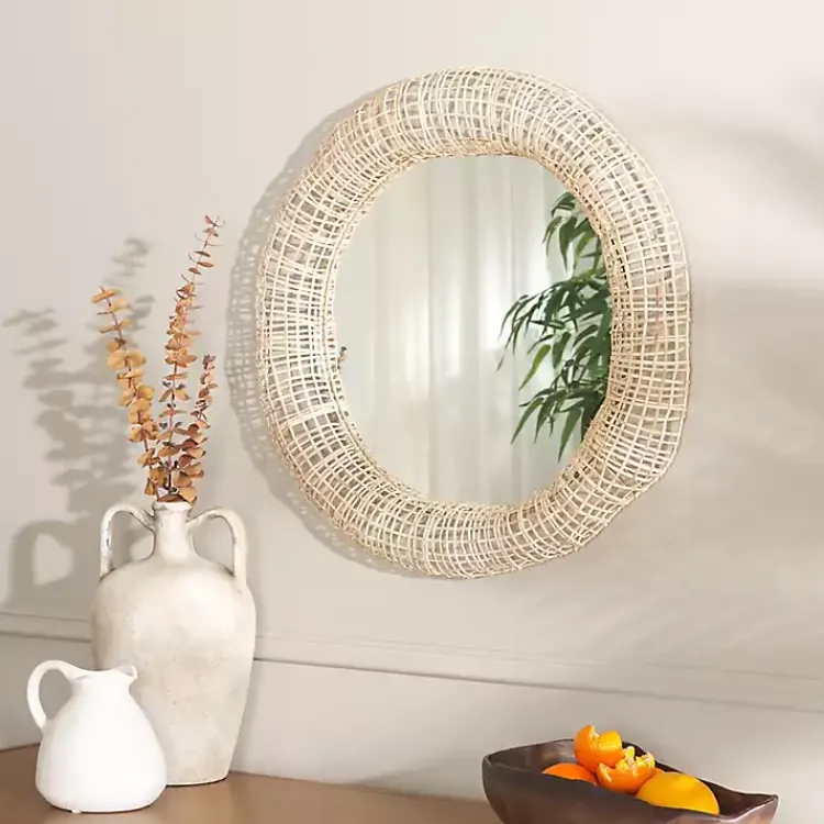 Decorative Mirrors-Kirklands Home Woven Natural Cane Round Alia Wall Mirror