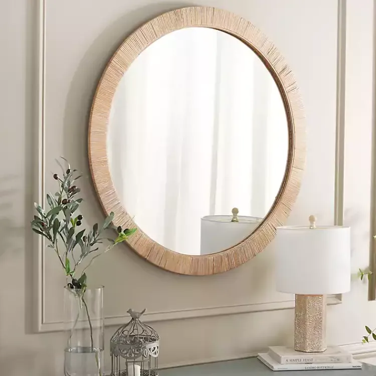 Decorative Mirrors-Kirklands Home Natural Wood Wrapped Mila Wall Mirror