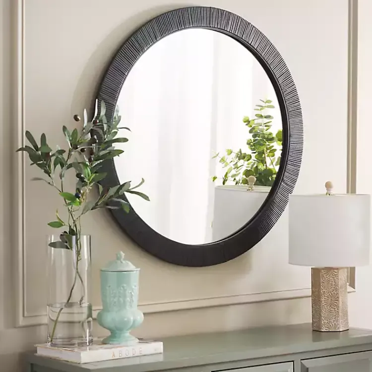 Decorative Mirrors-Kirklands Home Black Wood Wrapped Nellie Wall Mirror