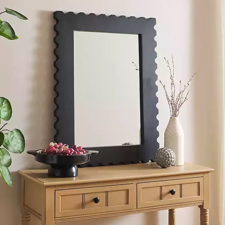 Decorative Mirrors-Kirklands Home Angular Scalloped Nadia Wall Mirror Black