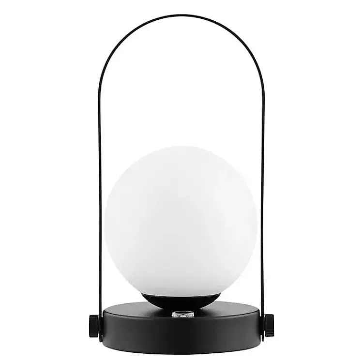 Table Lamps-Kirklands Home Black Metal Glass Globe Cordless Table Lamp White