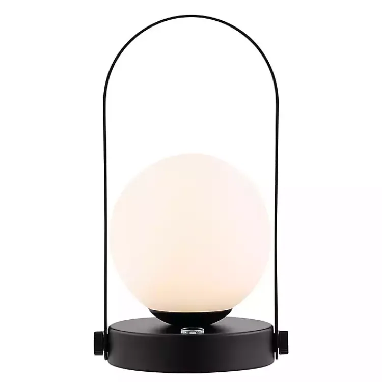 Table Lamps-Kirklands Home Black Metal Glass Globe Cordless Table Lamp White