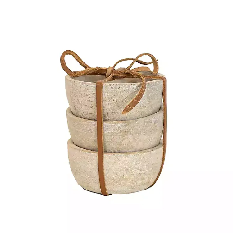 Kitchen Accessories-Kirklands Home wash Wood Pinch Bowls, Set of 3 White