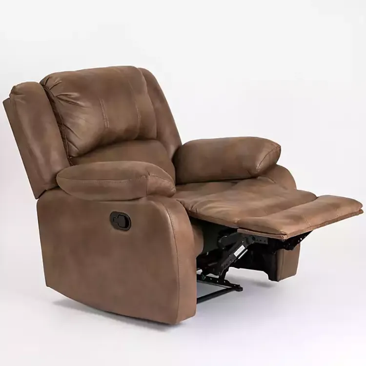 Accent Chairs-Kirklands Home Chocolate Faux Leather Barrett Recliner Brown