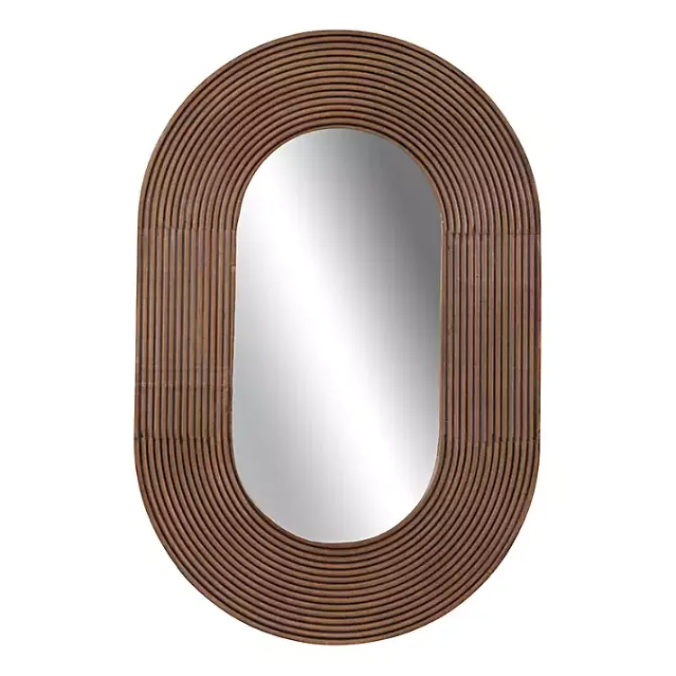 Decorative Mirrors-Kirklands Home Oval Walnut Ribbed Wood Wall Mirror